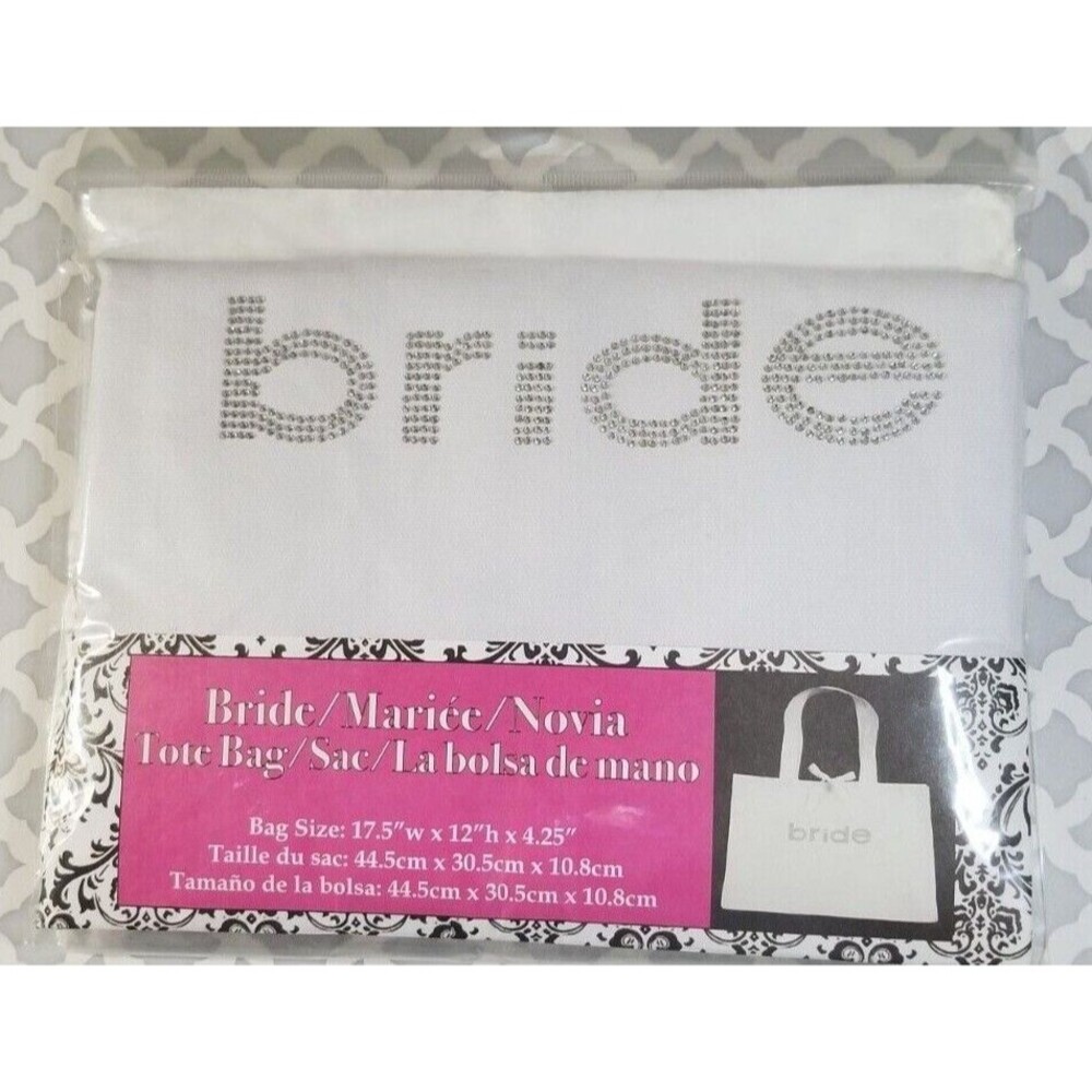 Bride Tote Bag Bling Rhinestone Bow Classic Versatile Cotton 17.5" X 12" X 4.25"